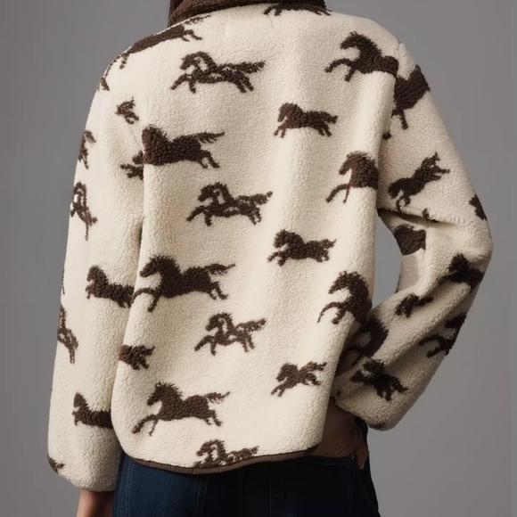 NWT THE GREAT. Pasture Fleece Jacket Horse Print Off White Size 1 - Picture 4 of 12